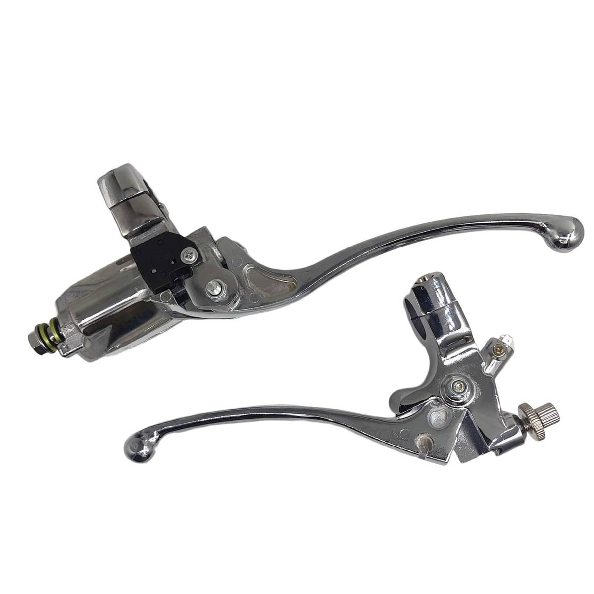 Chrome motorcycle hydraulic brake master cylinder with long lever and clamp bracket