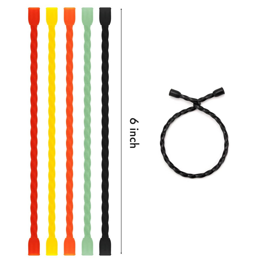 6-inch reusable silicone cable ties set, assorted colors, with tied loop and size reference