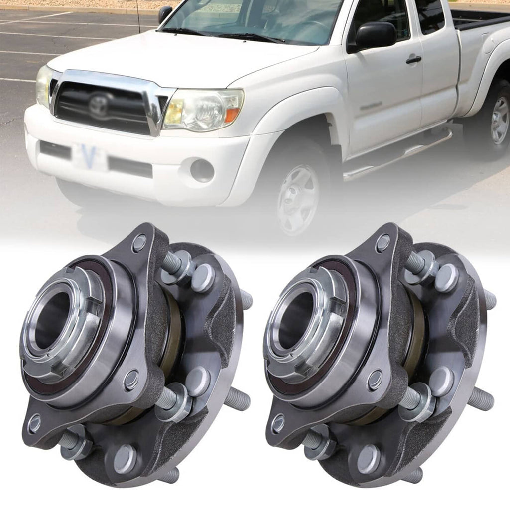 Front wheel bearing and hub assembly, pair of steel hubs with mounting bolts