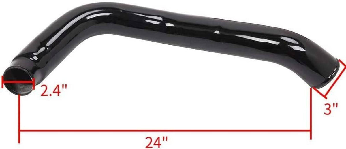 Black silicone intercooler hose dimensions shown: 24 in length, 3 in height