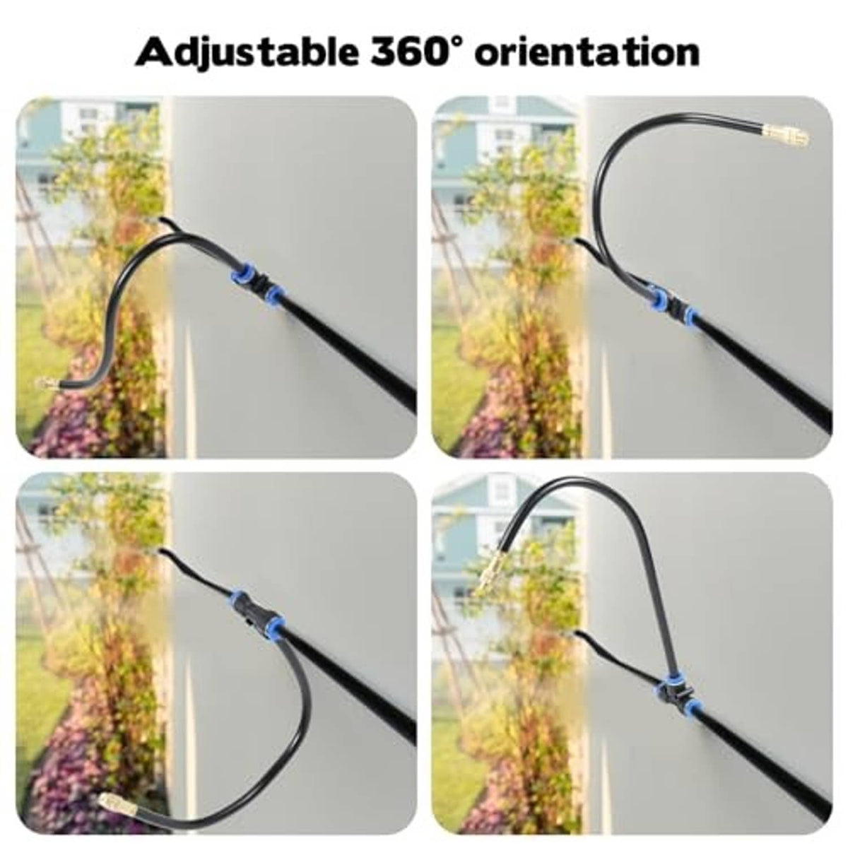 Adjustable misting nozzle hose tee with 360-degree orientation for watering