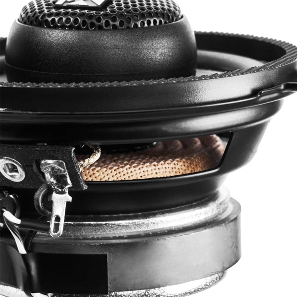 Black 3.5-inch coaxial car speaker close-up of tweeter dome and surround