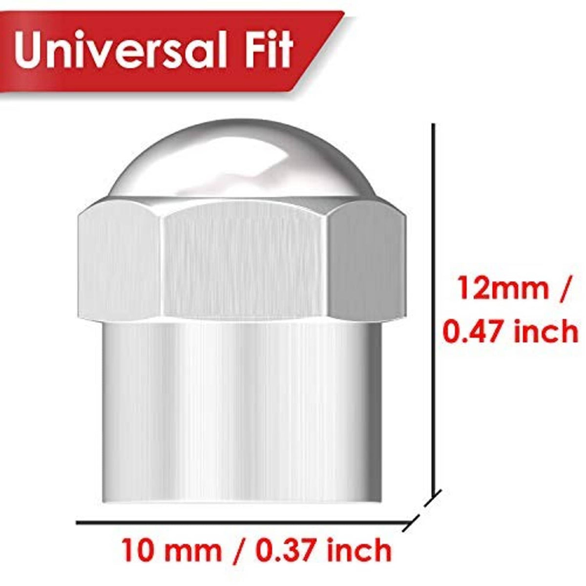 Chrome tire valve stem cap with red rubber seal, compact size for valves