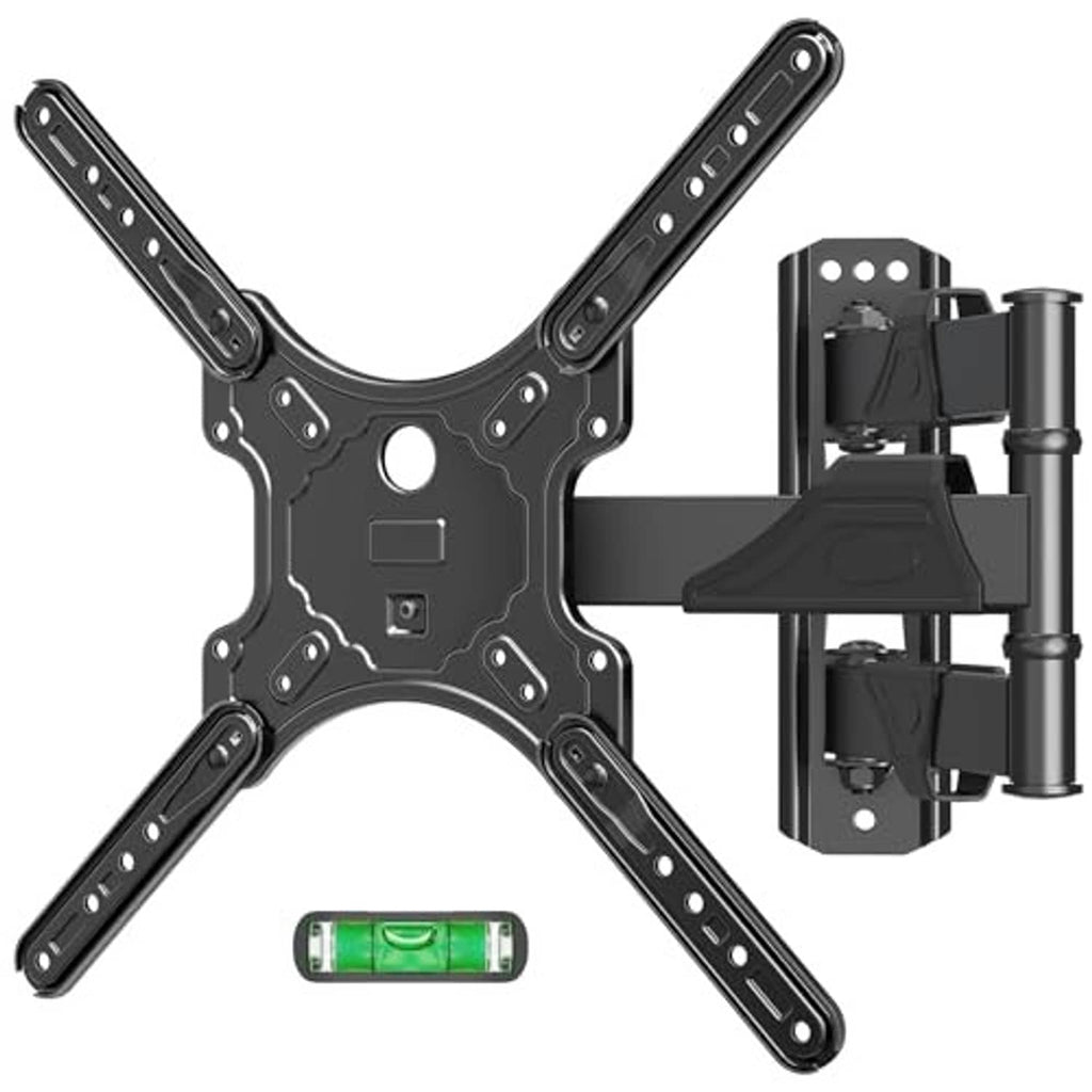 Black full-motion TV wall mount bracket with articulated arms and mounting plate