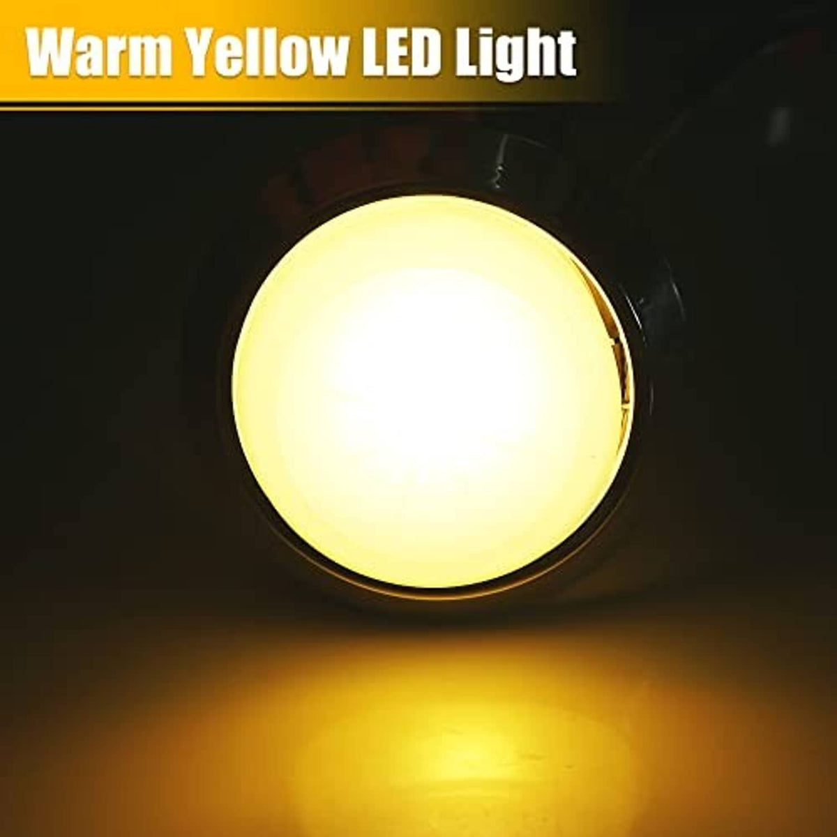 Warm yellow round LED dome light with bright central glow through lens cover