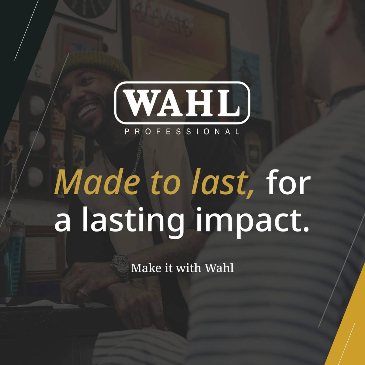 Wahl Professional brand poster with man using clipper near shelves