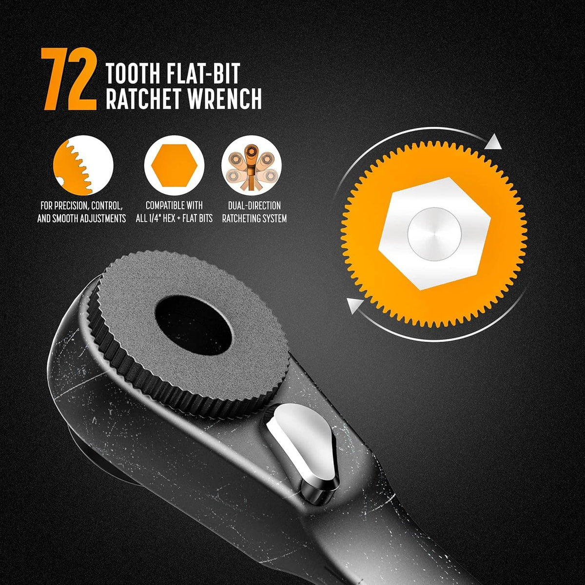 Ratchet wrench with flat-bit head and round toothed insert piece