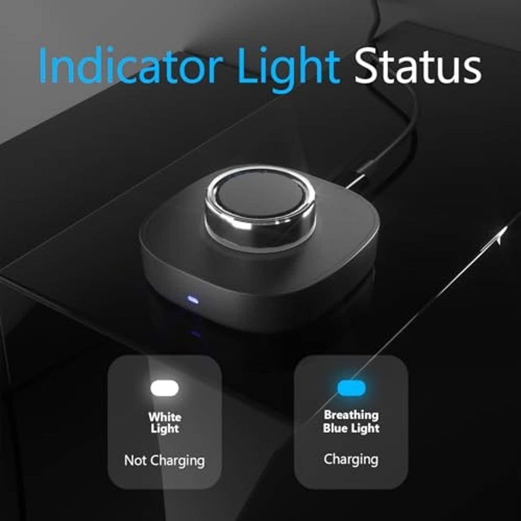 Charging dock with LED indicator light on cradle, USB cable connected