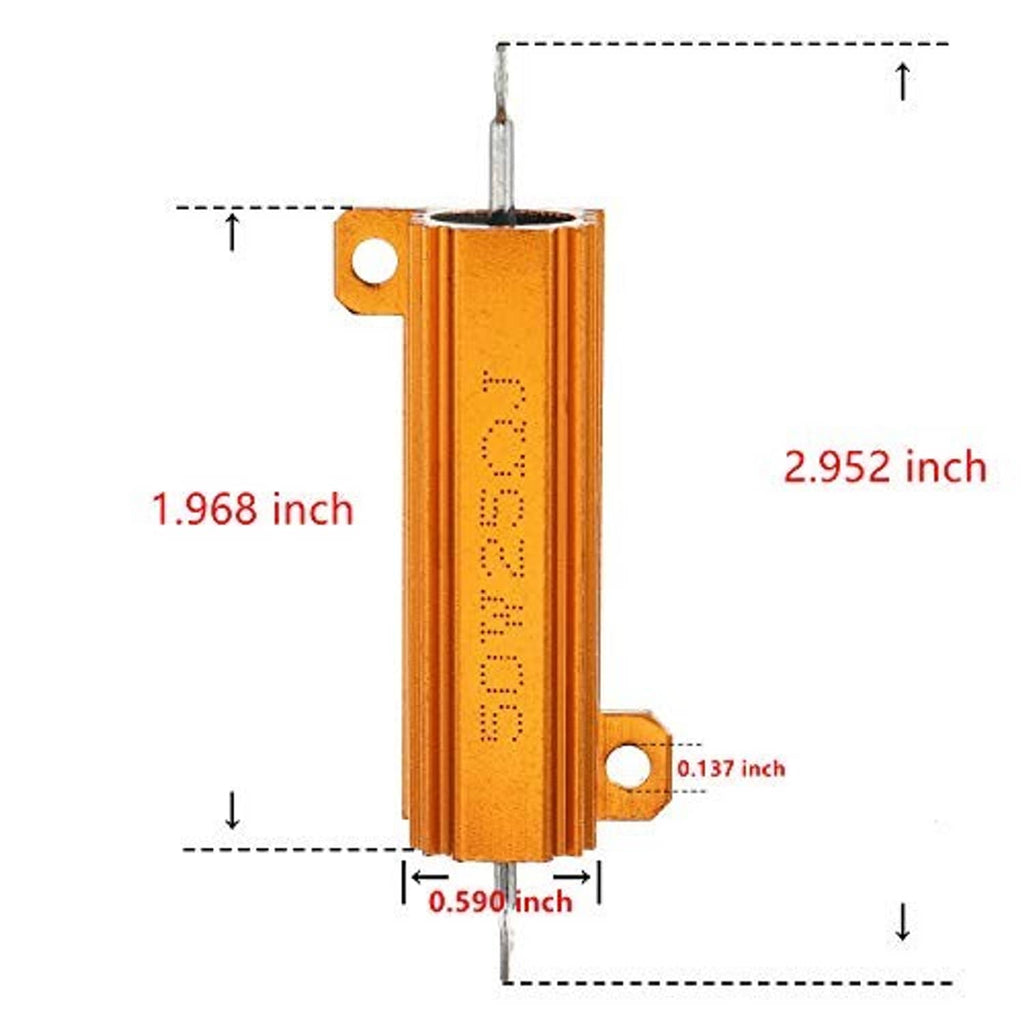 Screw-mount wirewound resistor dimensions: 2.952 in tall, 0.590 in wide, 25 ohm