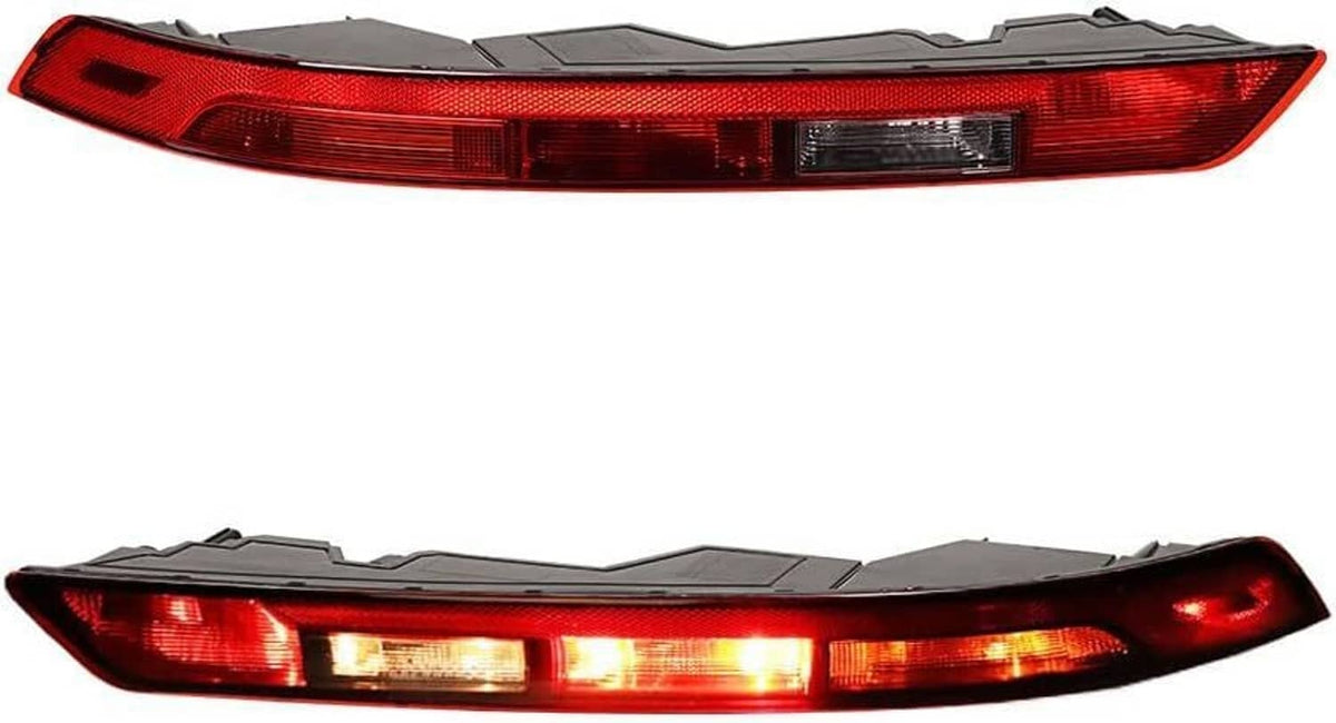 Rear bumper tail light assembly with red lens, amber/white light strips, and black base