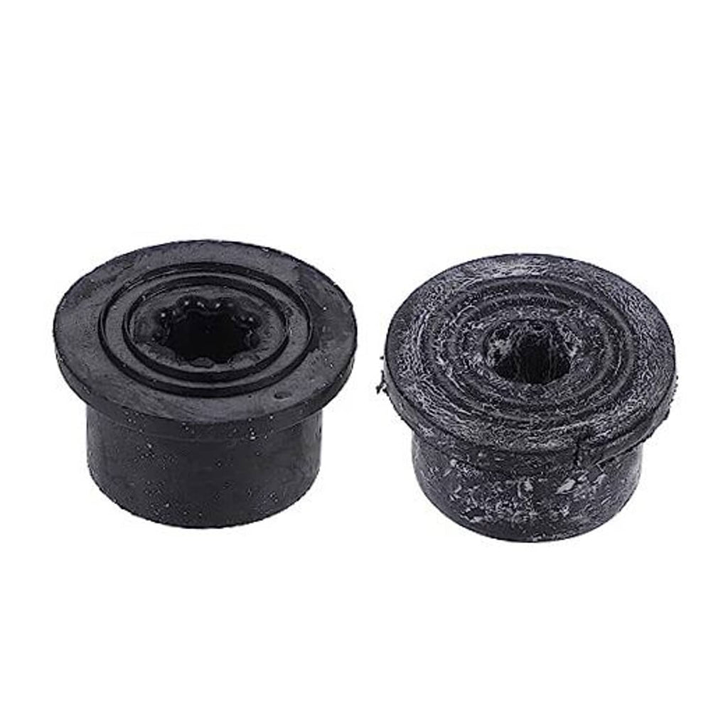 Set of two black rubber radiator mount bushings, round with central holes.