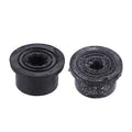 Set of two black rubber radiator mount bushings, round with central holes.