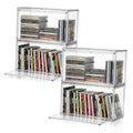 Stackable clear acrylic DVD/CD storage boxes with open front panels