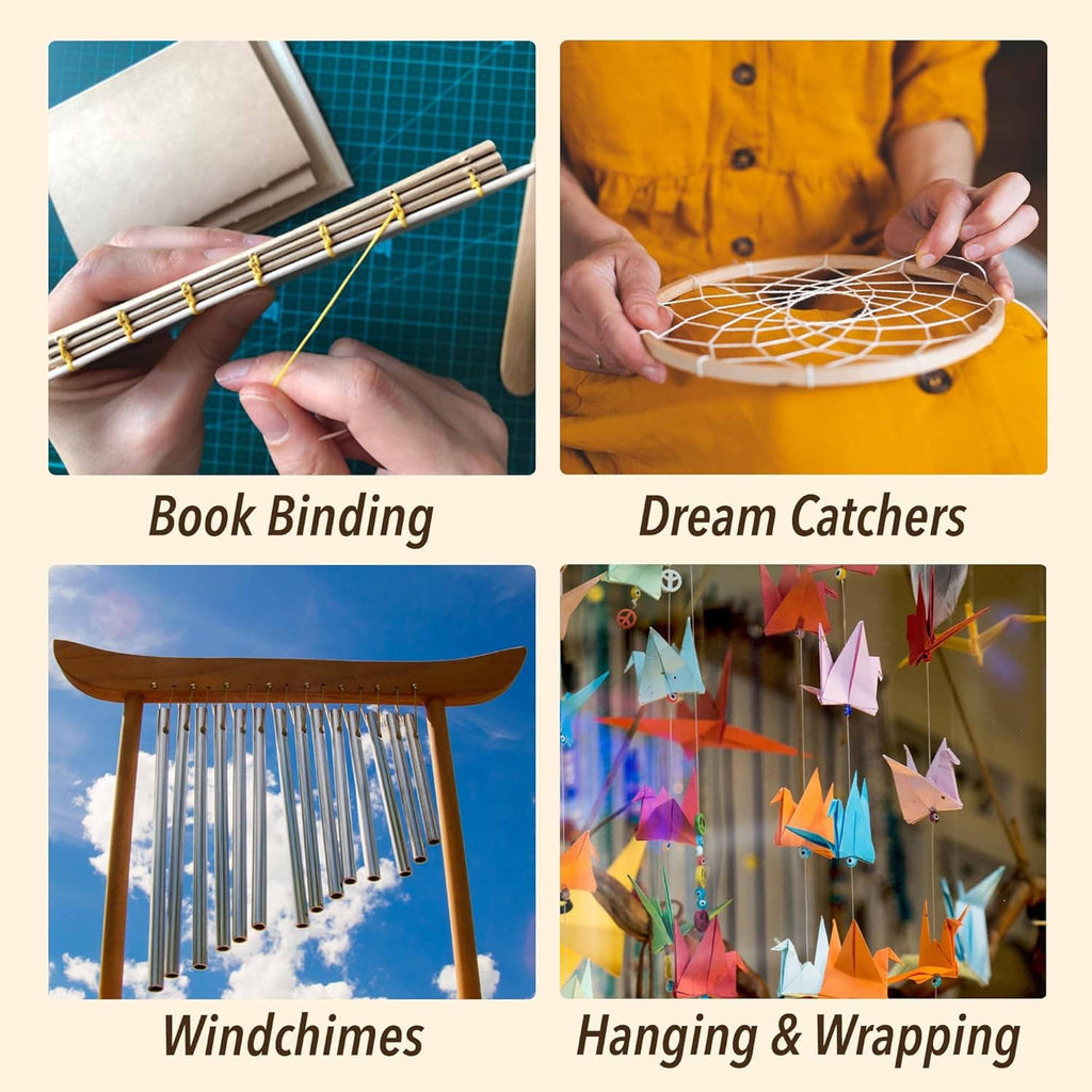 Hands crafting with thread on circular frames, with tools on a cutting mat