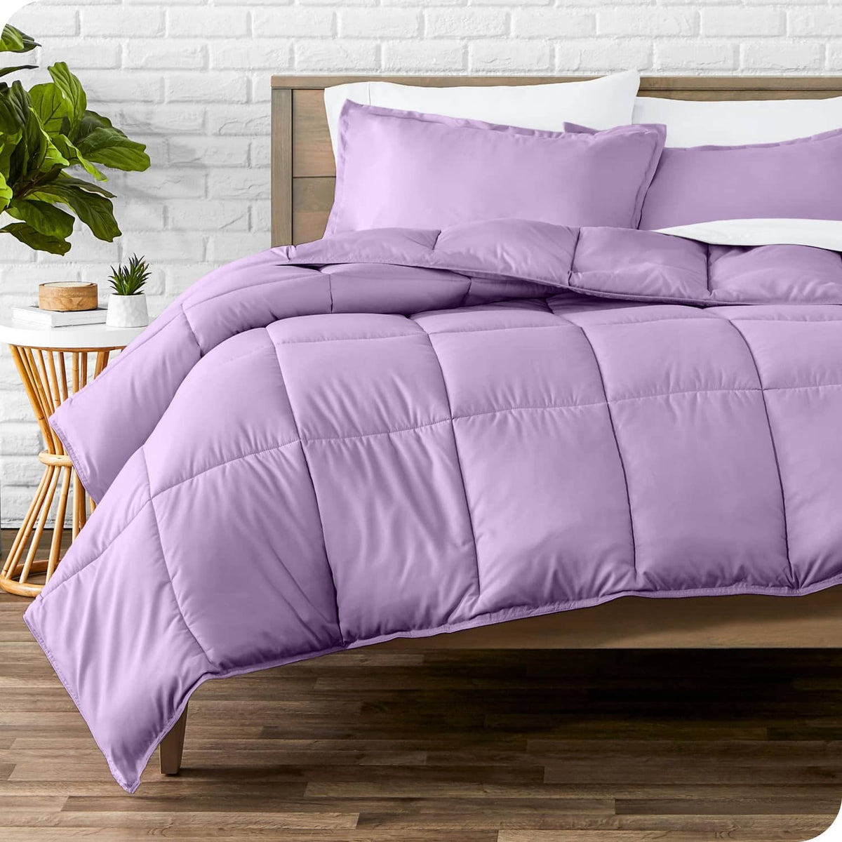 Lavender full comforter and pillow sham set with quilted baffle stitching