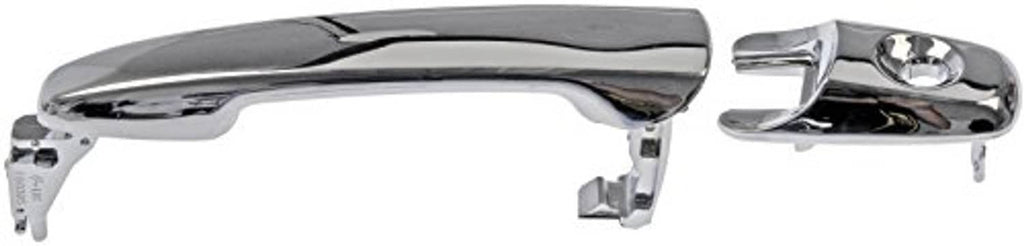 Chrome exterior door handle with mounting hardware and lock cylinder