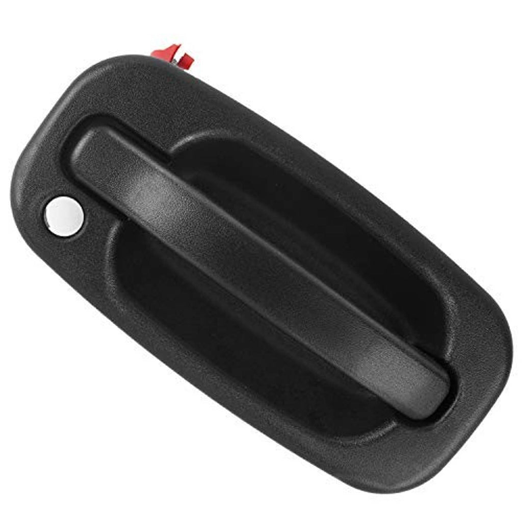 Front exterior door handle, black oval grip with mounting hole
