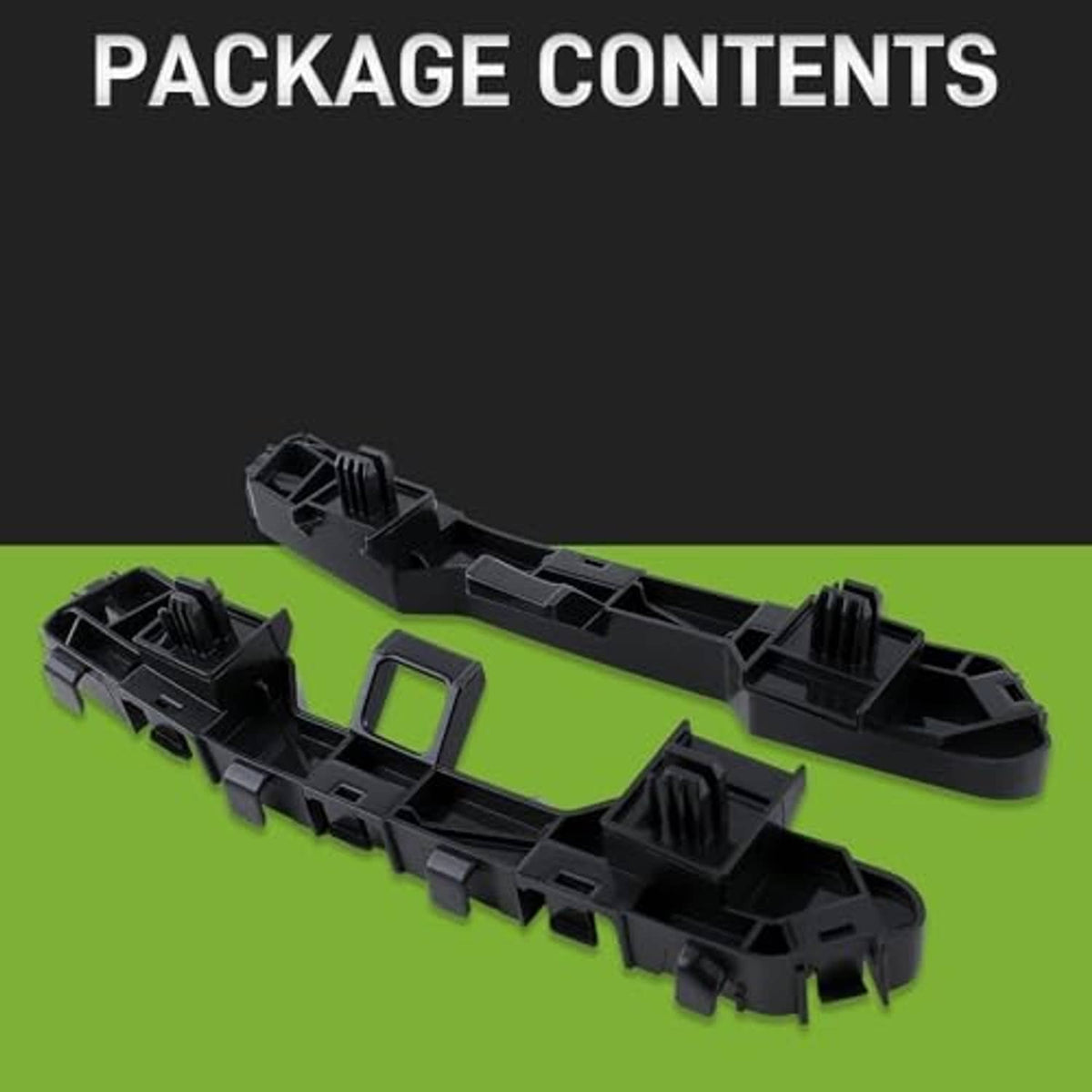 Set of black plastic bumper cover support brackets with separate mounting pieces