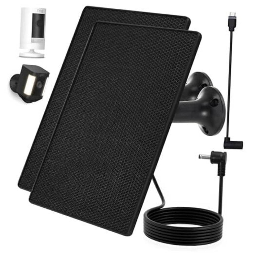 Black solar charger panel kit with mounting bracket and cable for Ring cameras