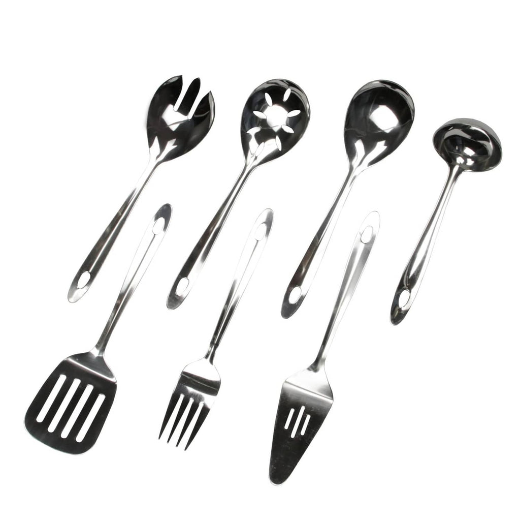 Stainless steel slotted spatula and turner tools set, 4-piece, mirror finish.