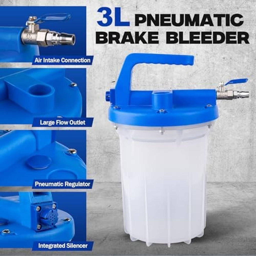 3L pneumatic brake bleeder canister with brass valve outlet and air intake connection