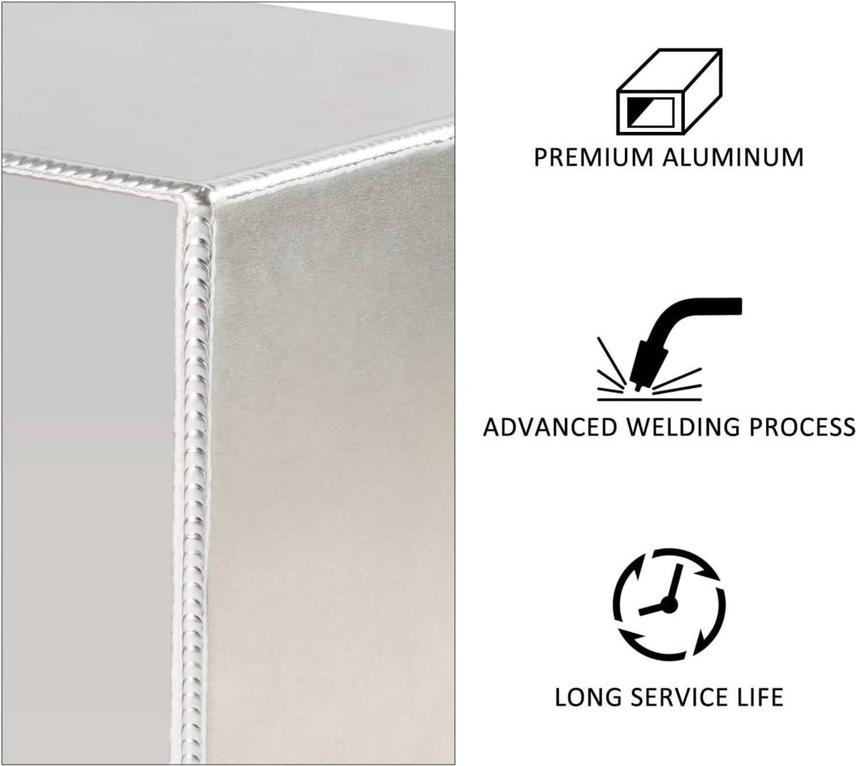 Silver aluminum fuel tank corner seam detail and quality icons