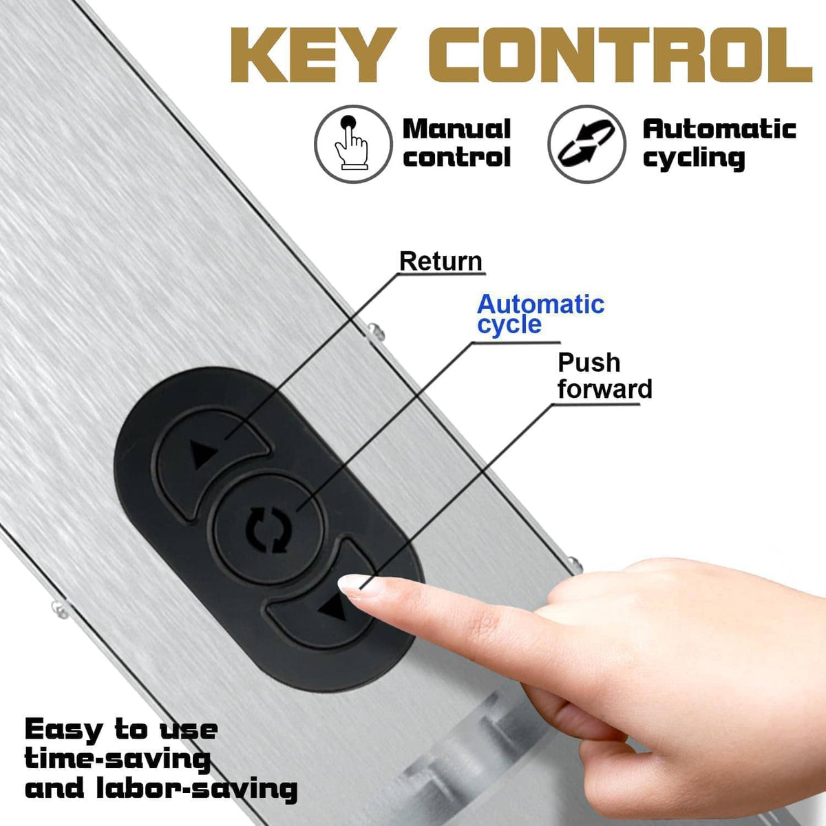 Electric can crusher control panel with manual and automatic cycle buttons