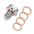 Magnetic oil drain plug with M12x1.25 threads, steel hex head, copper seal washers