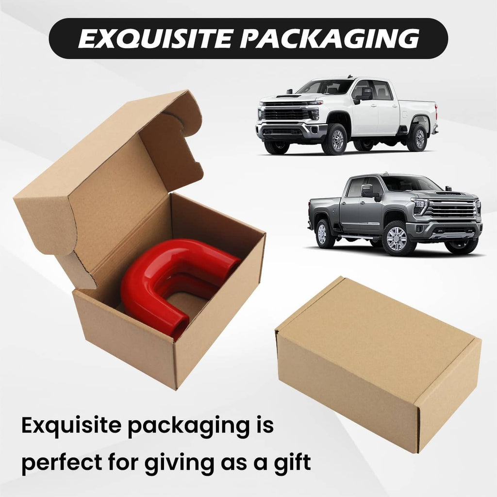 Red silicone tow hook cover in an open cardboard box