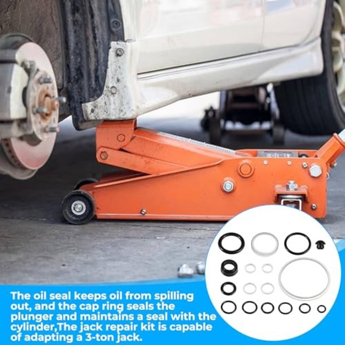 Hydraulic jack seal kit with multiple O-rings and a large outer circular seal