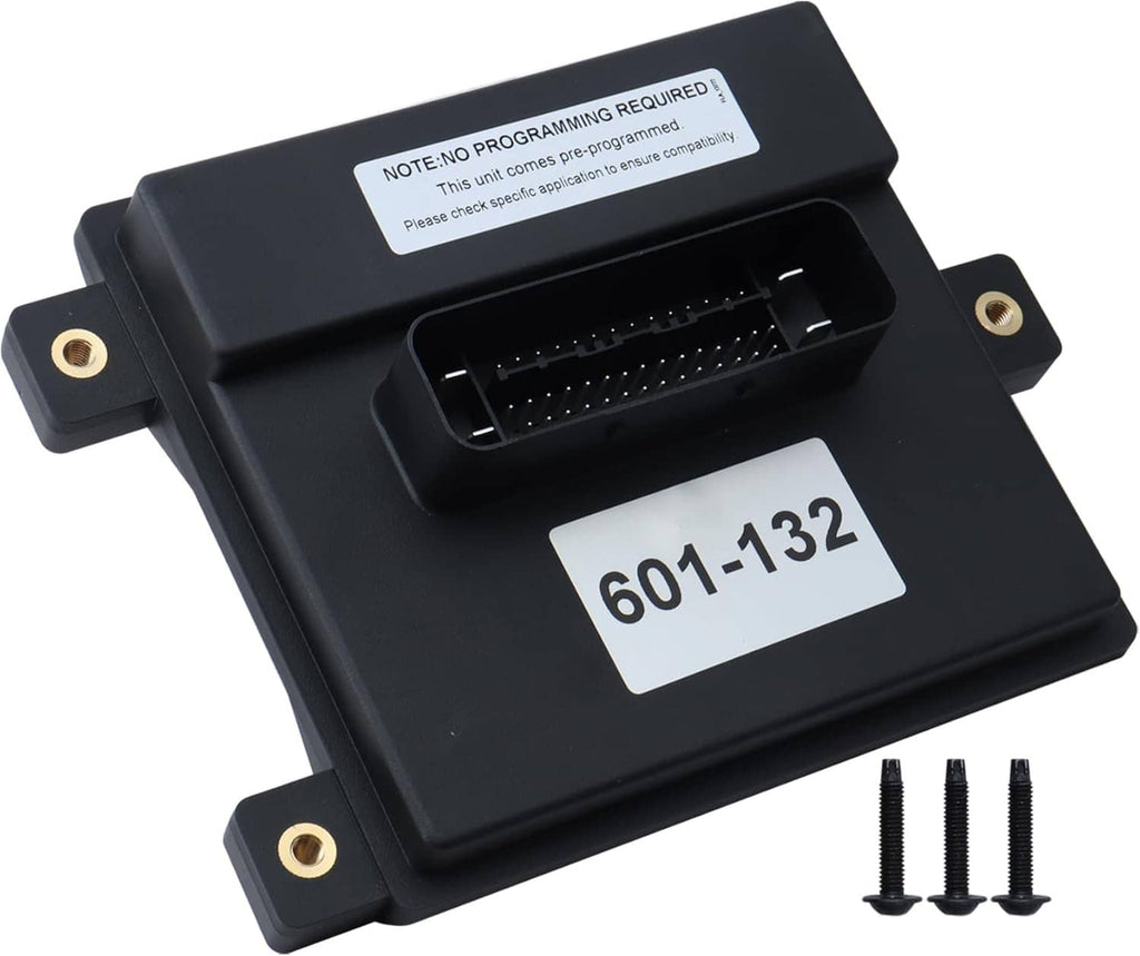 Black fuel pump control module with OBD-style connector and white 601-132 label