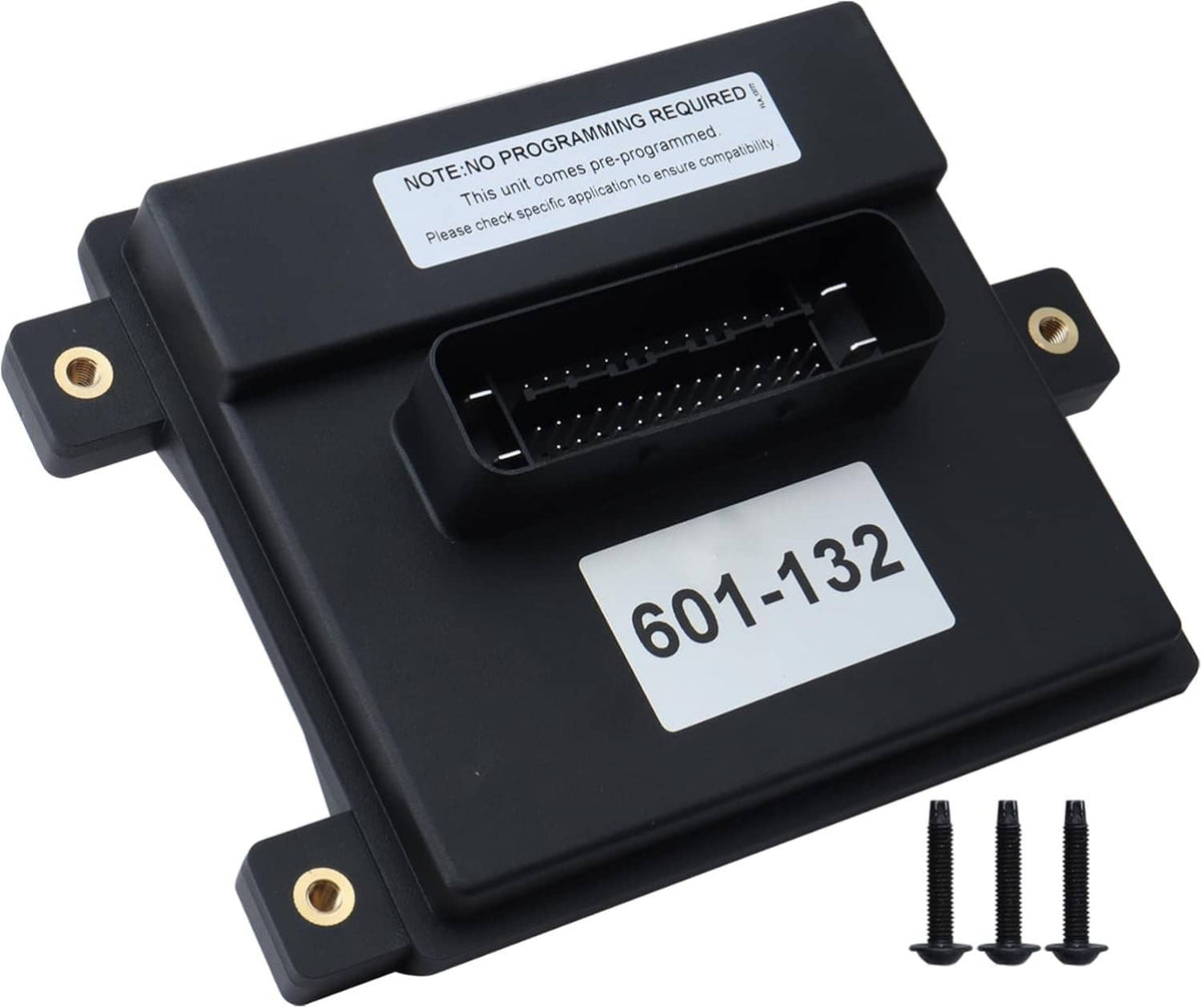 Black fuel pump control module with OBD-style connector and white 601-132 label