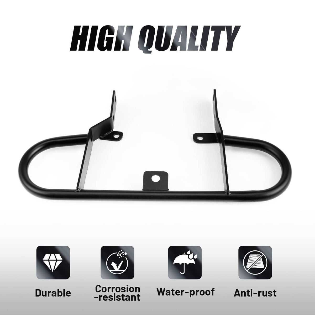 Black rear grab bar bumper guard with two vertical brackets and center mount