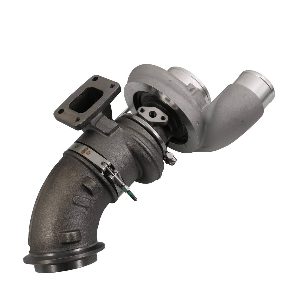 Turbocharger with black turbine housing and silver compressor inlet pipe