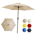 Beige patio umbrella with open canopy and included fabric color swatches