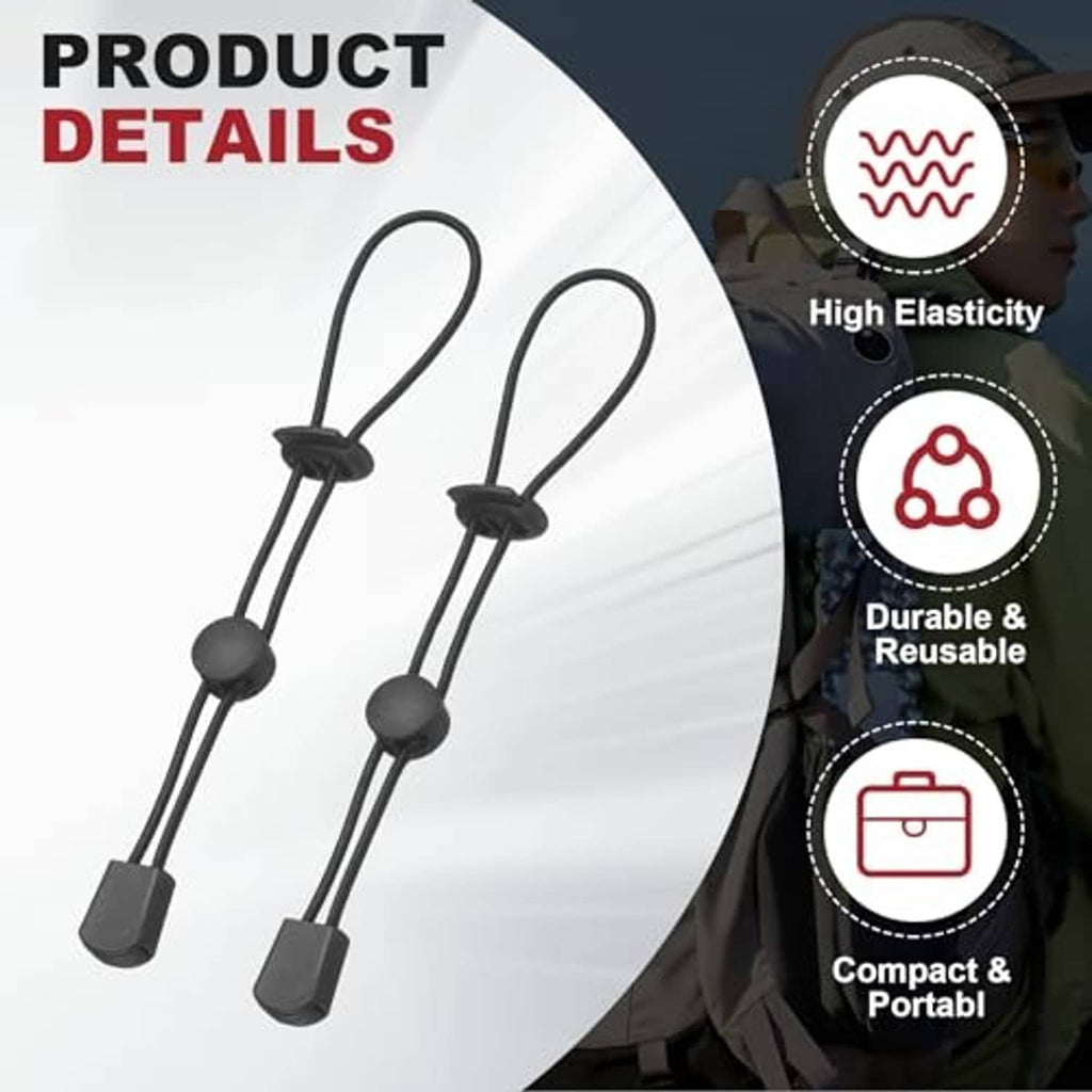 Black elastic trekking pole holders with two loop straps and grip end caps