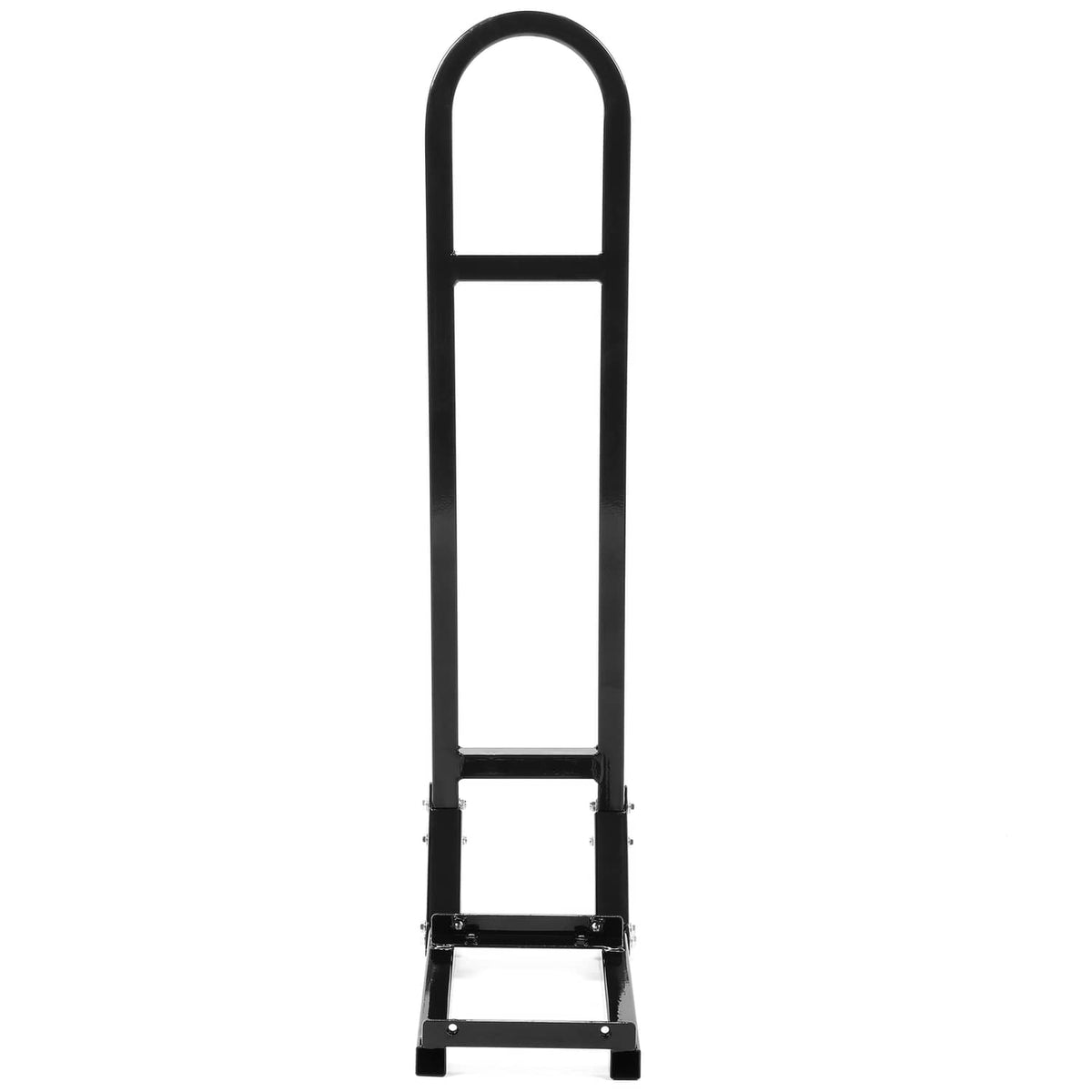 Black vertical grab handle with footrest step base and support frame