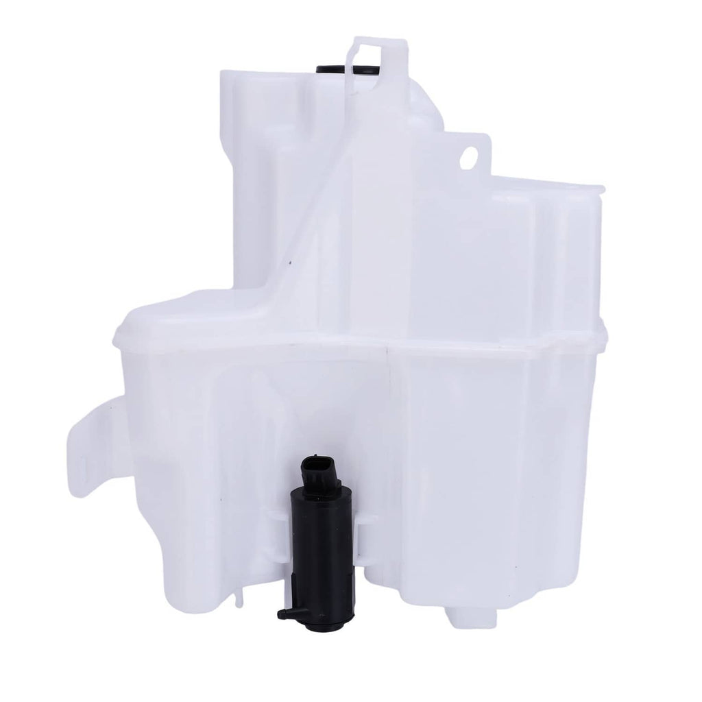 White washer reservoir expansion tank with black outlet valve and mounting tabs