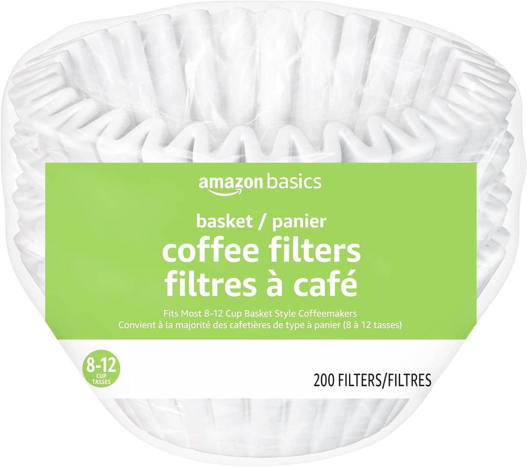 Amazon Basics white basket coffee filters, green label, 8–12 cup, 200 filters