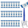 Pack of portable waste gel sachets with blue gel pouring into a basin