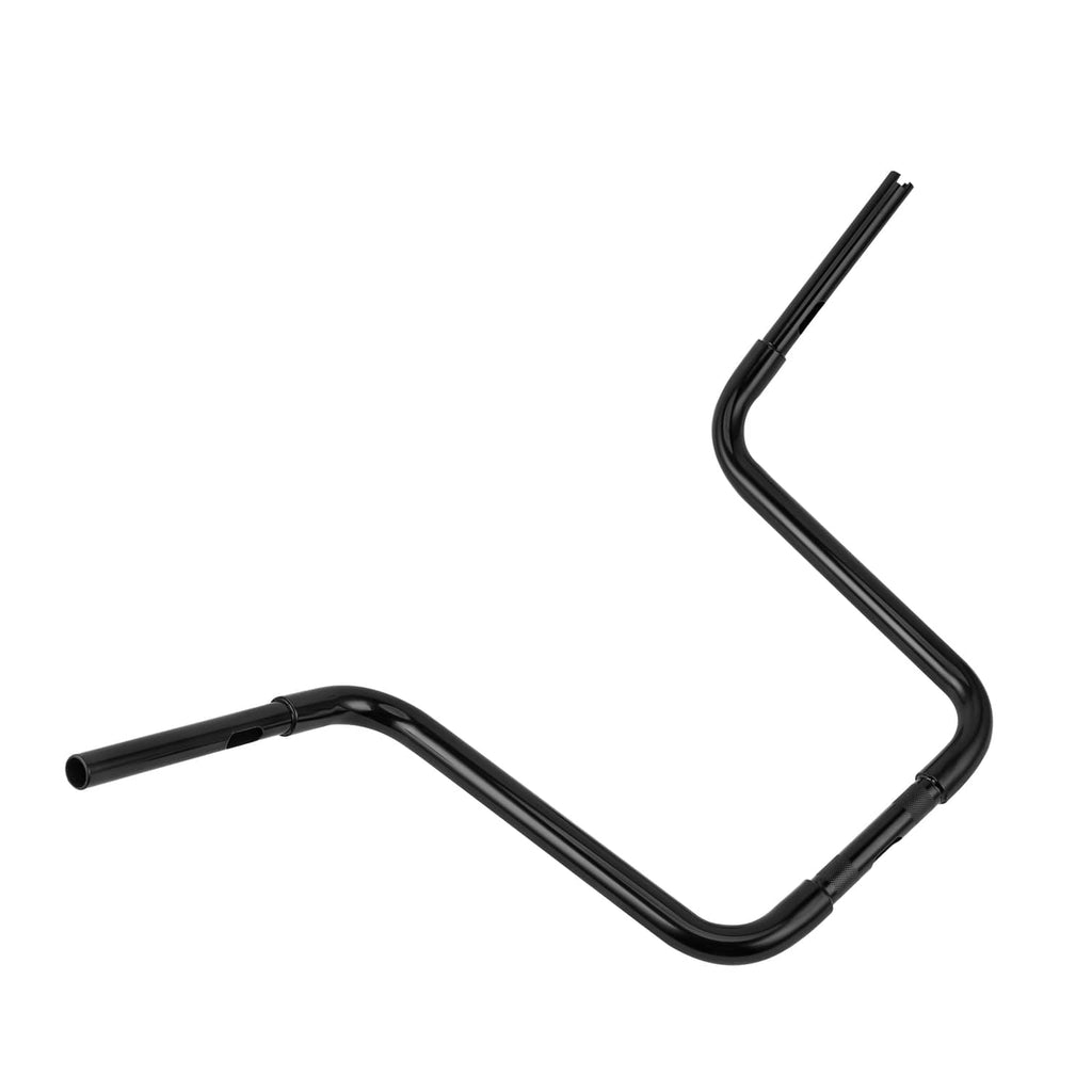 Black ape hanger handlebars with swept bends and end grips, motorcycle handlebar.