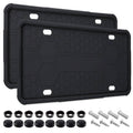 Black silicone license plate frames with hex pattern, includes mounting hardware