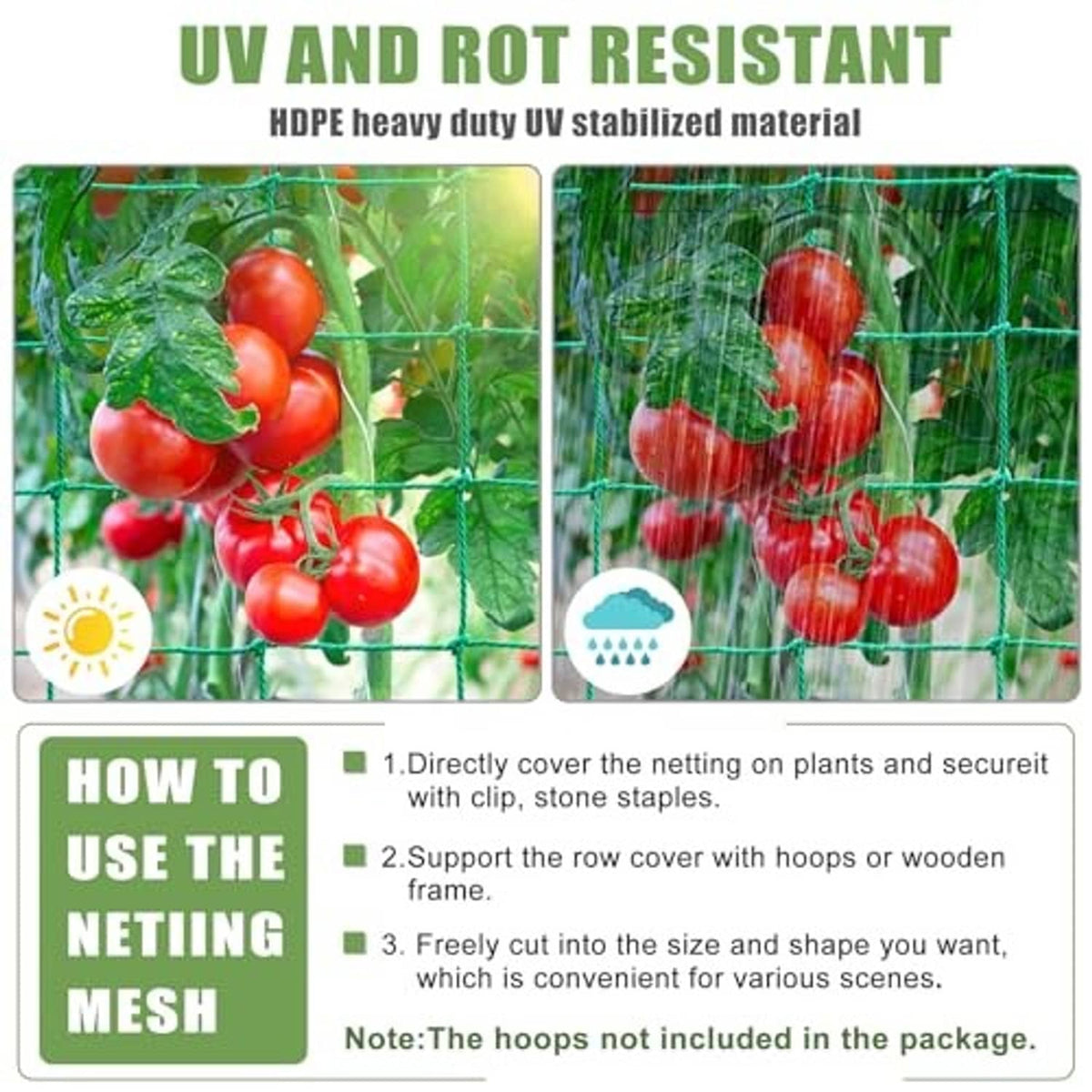 Garden trellis netting with UV-stabilized, rot-resistant teal mesh