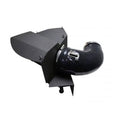 Black cold air intake kit with curved intake hose and airbox mounting bracket