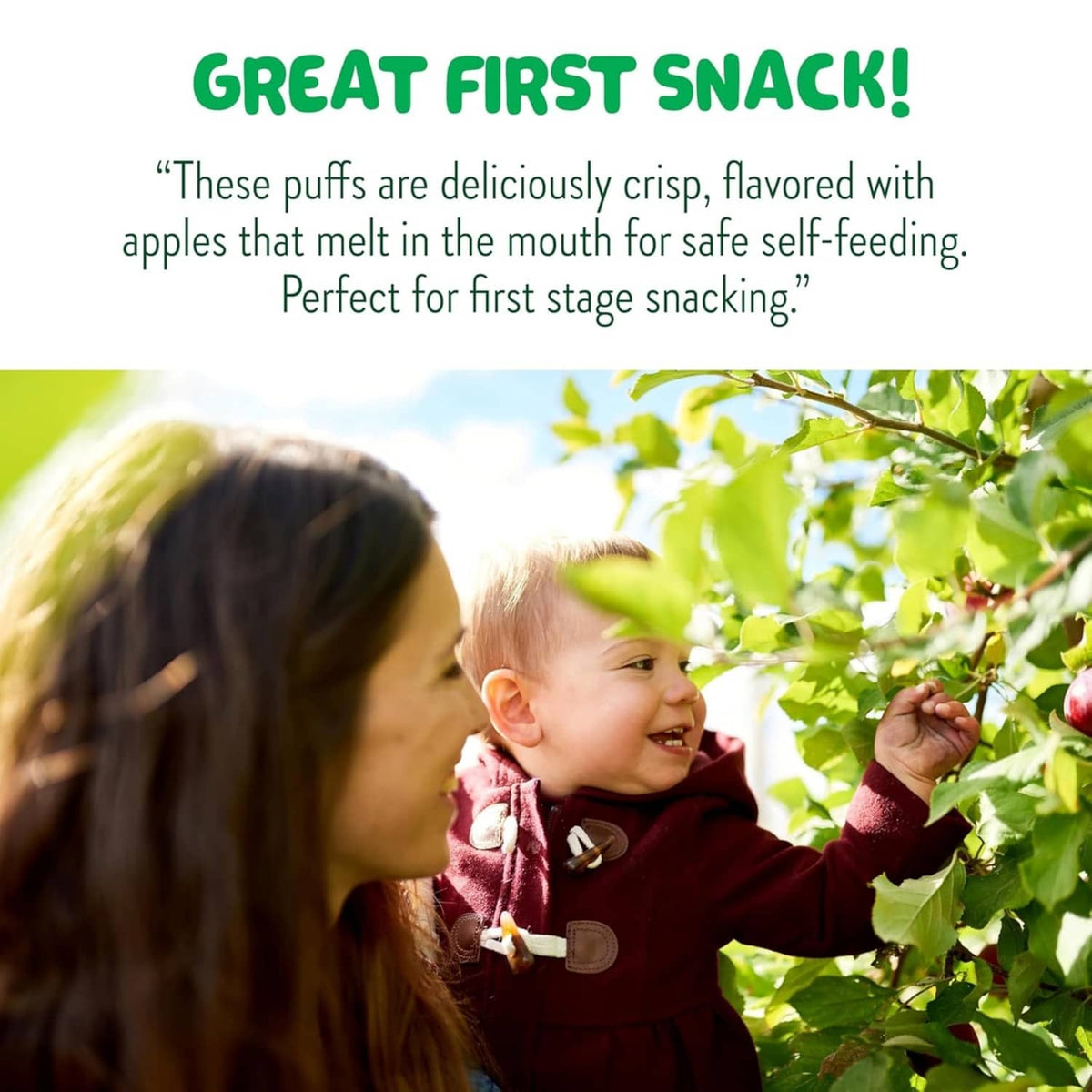 Little Bellies great first snack marketing text with family outdoors