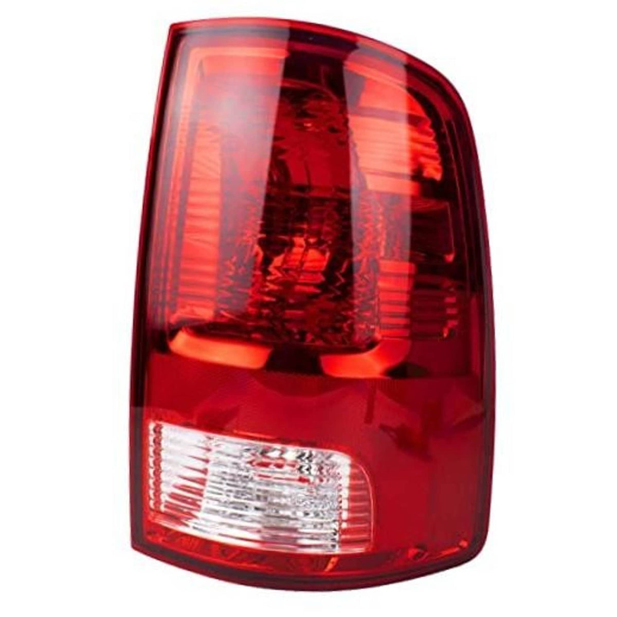 Red and clear right tail light with reflector-style sections and rounded outer housing