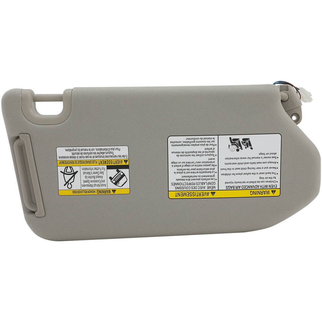 Gray left driver sun visor underside with mounting clips and label area