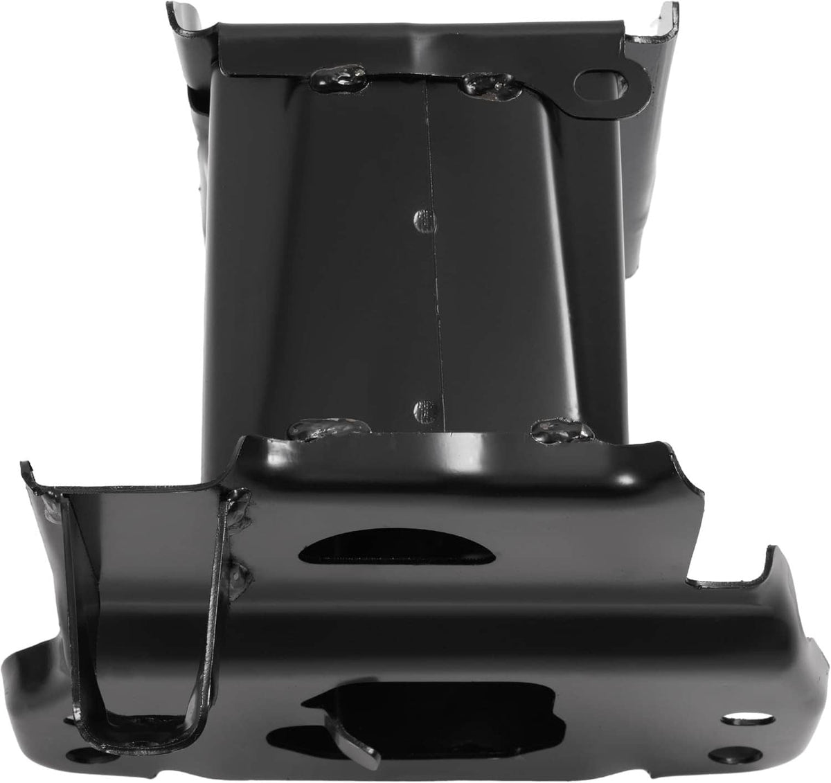 Front bumper reinforcement impact bracket, black metal bracket assembly with slots and bolt holes