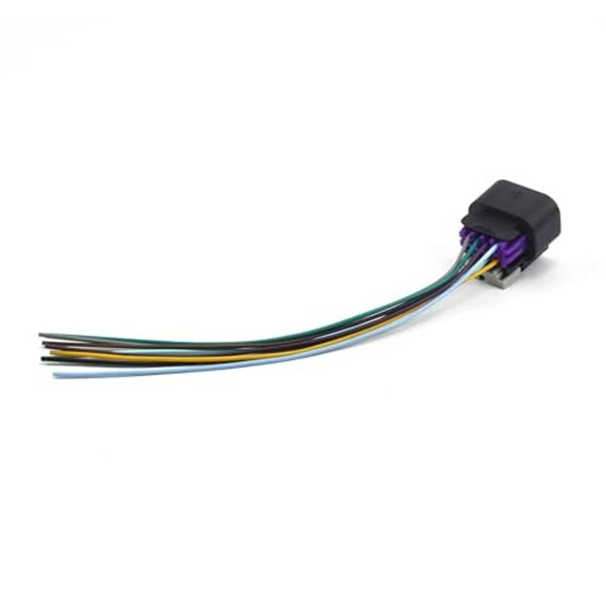 8-wire connector pigtail with black connector and multicolor wire harness