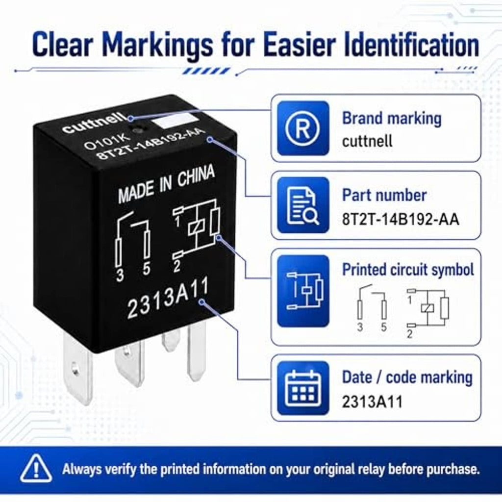 Single black 4-pin automotive relay cube with metal prongs, printed code markings